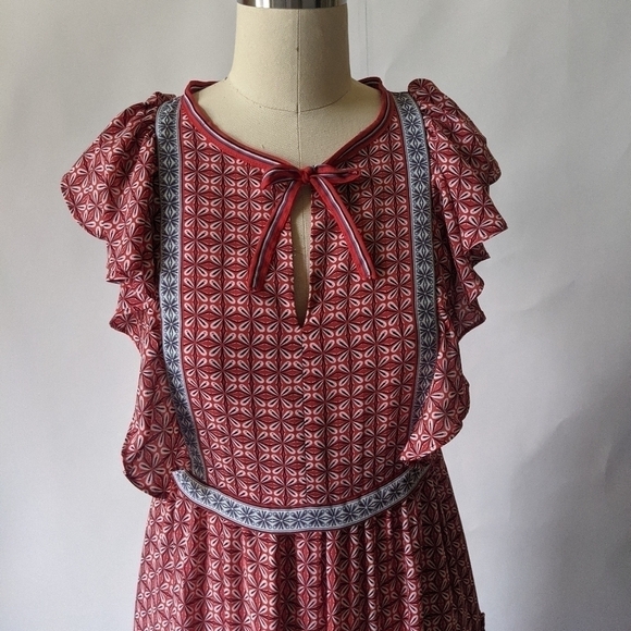 NWT Max Studio Flutter Sleeve Tiered Midi Dress XS 70s Bohemian Cottagecore - Picture 3 of 10